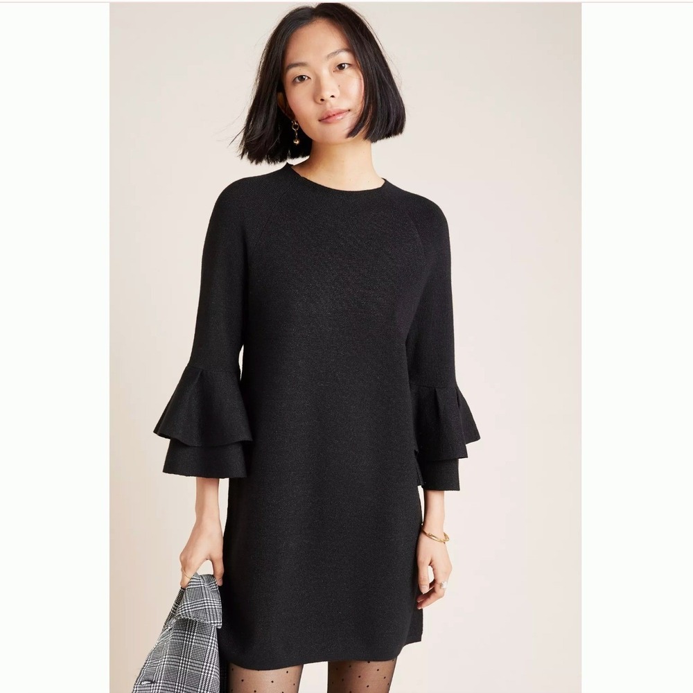 Anthropologie Claudette Ruffle Sleeve Sweater Dress Metallic Bell Sleeve Small